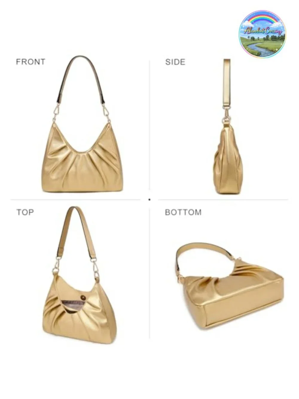 Vegan Leather Ruched Hobo Handbag Women's Shoulder Purse Crossbody with 2 Straps